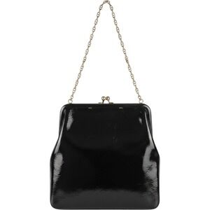 Vintage 1950s Triangle New York Black Patent Leather Purse Gold Chain Handbag